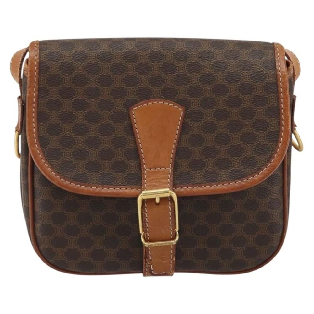 Celine Vintage Macadam Canvas And Leather Brown Canvas Shoulder Bag Bag